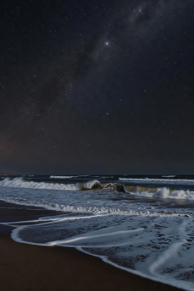 Starry night sky over the beach at South Padre Island