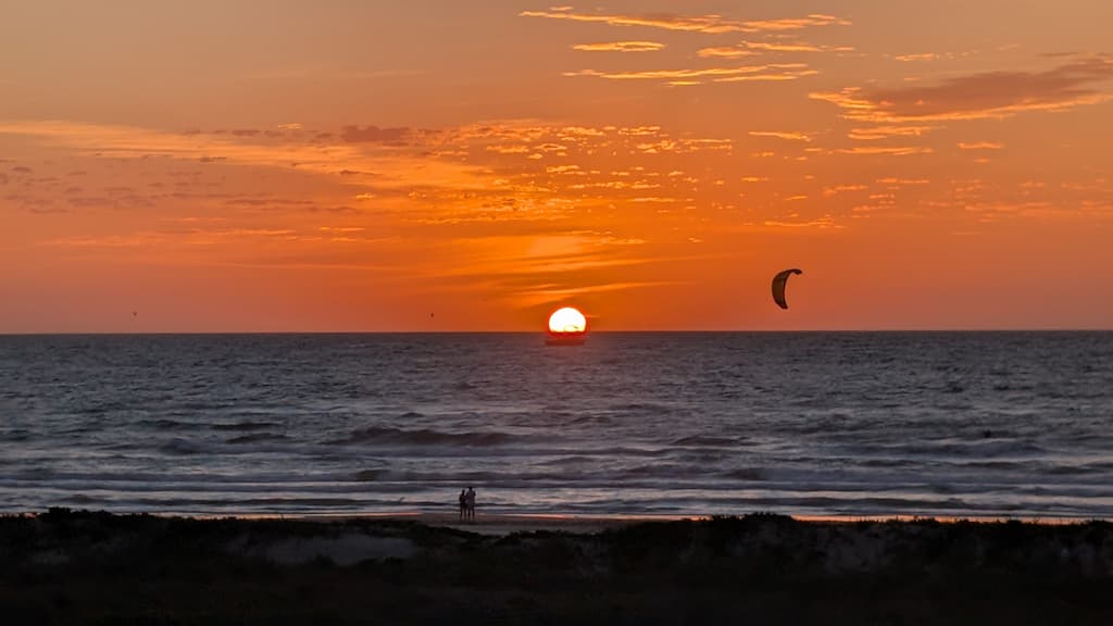 Sunrise over the Gulf from a beachfront balcony at Saida Towers, South Padre Island