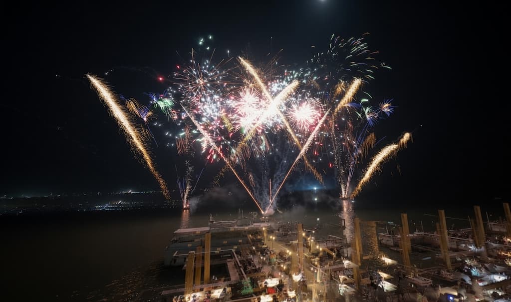 Fireworks over South Padre Island near Henrietta's Bayfront Restaurant