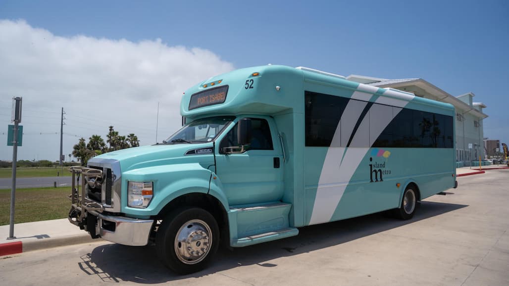 Island Metro shuttle on Padre Boulevard, South Padre Island